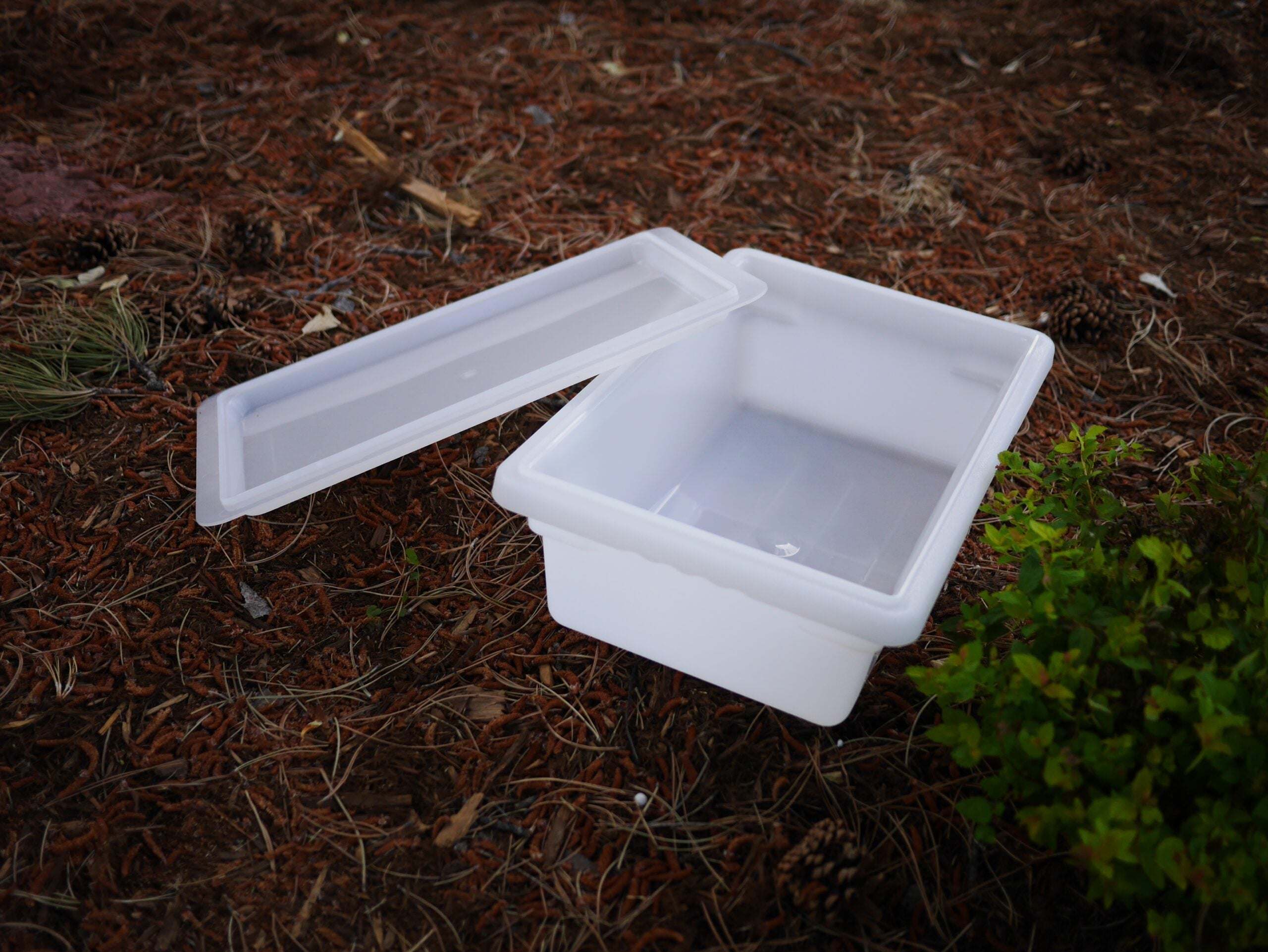 Stacked sensory bins with lids used for storage and sensory play activities