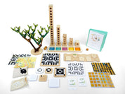 Learning Beautiful Classroom Set with natural wood materials and children's books for screen-free computer science education