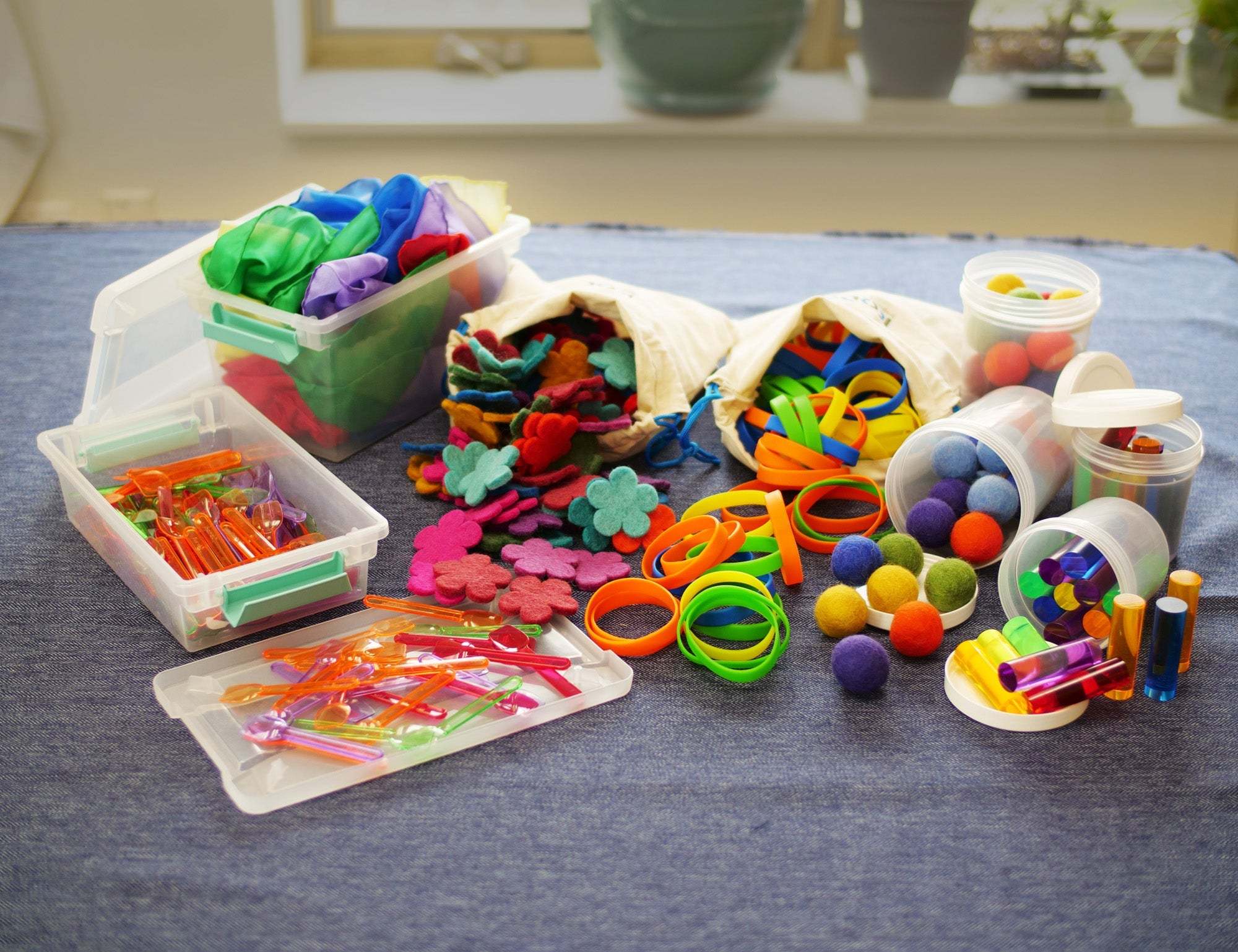 Loose Parts Color Mix set with over 290 colorful textured pieces for creative play