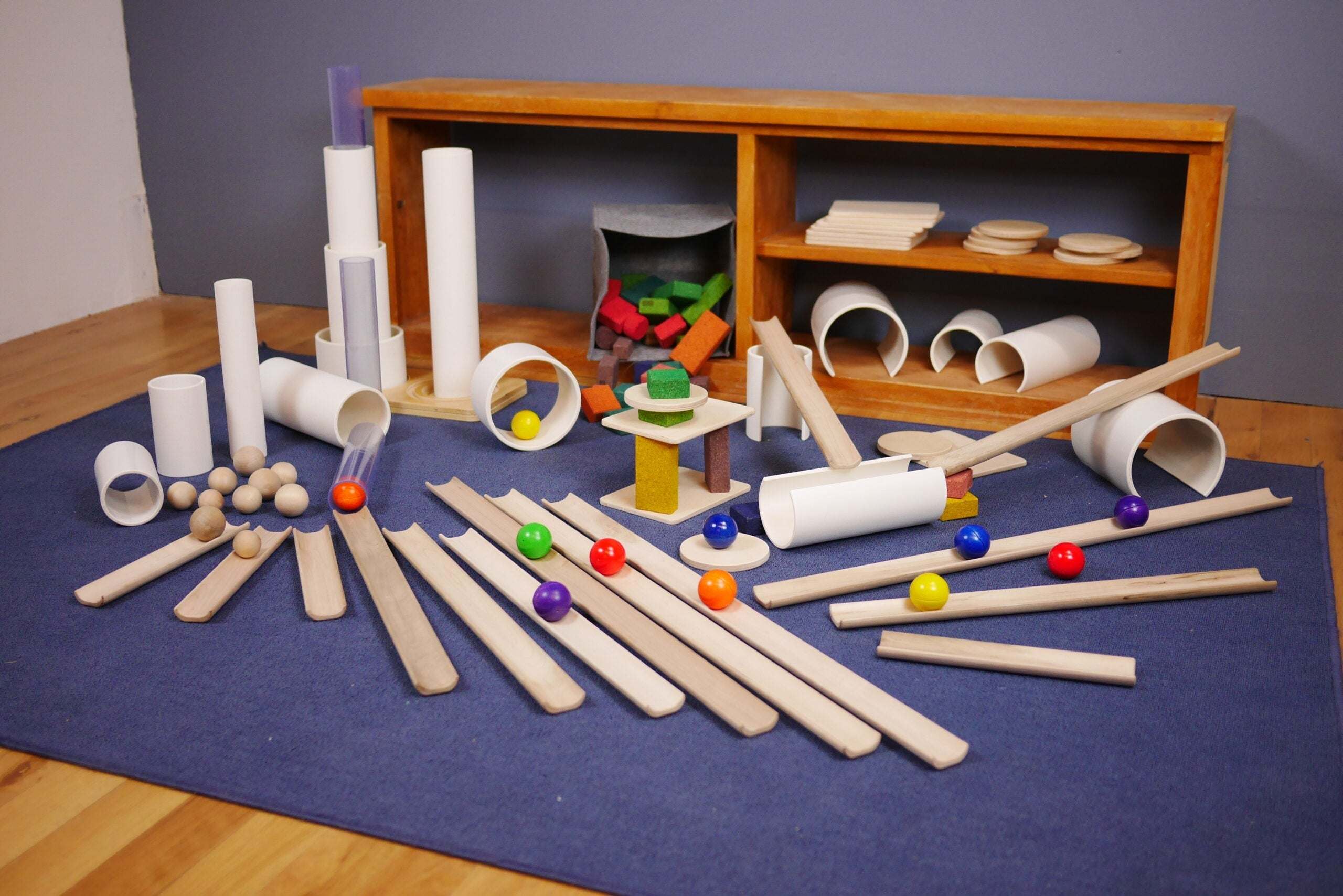 Kodo Block Play Basic Set with tubes, tunnels, discovery ramps, and cork blocks for construction play