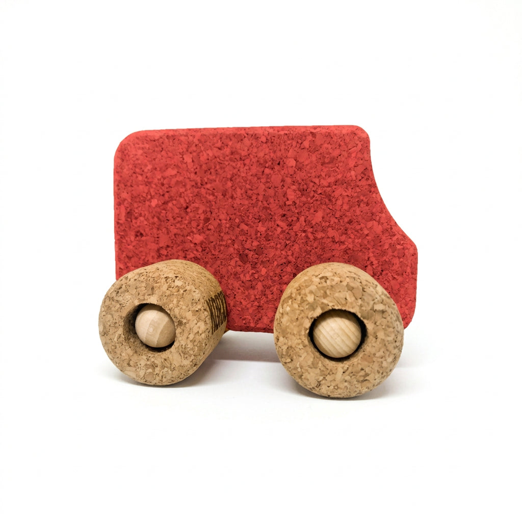 Korxx Red Bus hand-crafted eco-friendly natural cork toy promoting imaginative play