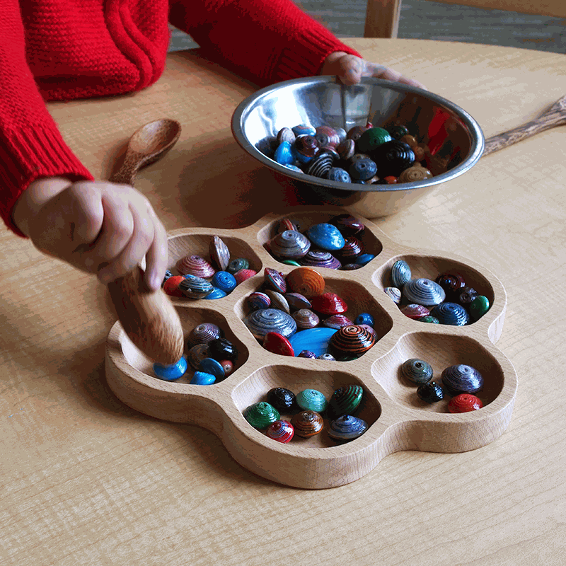 Natural Flower Tray wooden with six petals for sorting and counting activities