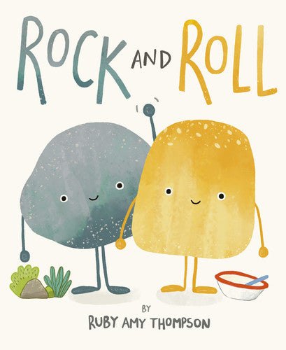 Book cover of 'Rock and Roll' by Ruby Amy Thompson featuring two cartoon characters holding hands.
