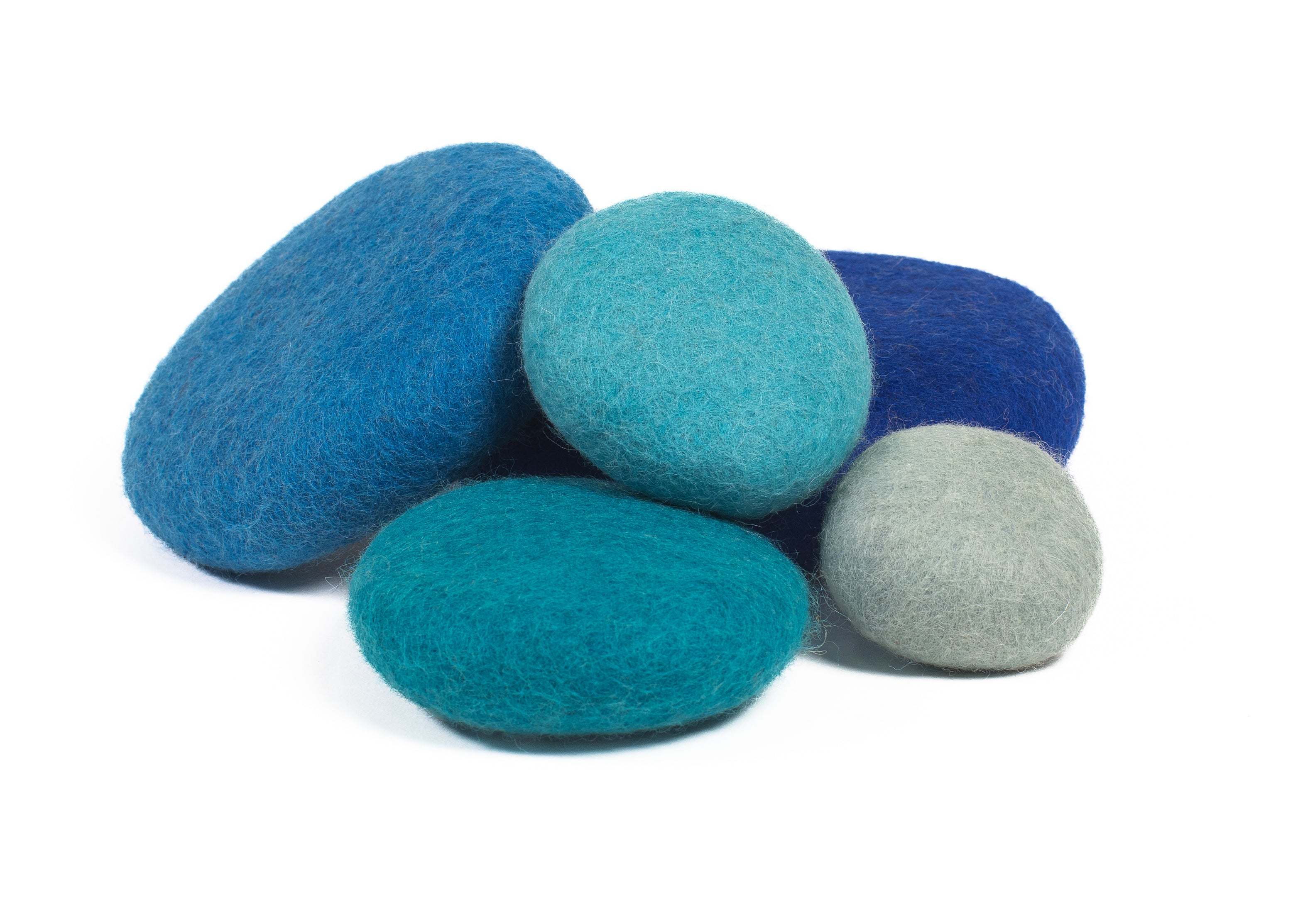 Blue Wool Stack eco-friendly wool pieces for sensory learning and motor skill development in classrooms