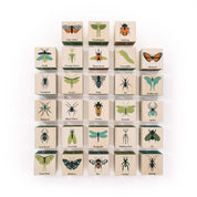 Uncle Goose wooden alphabet blocks featuring colorful illustrations and names of various insects on a white background.