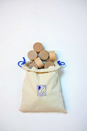 Canvas storage bags with drawstrings for organizing materials in two sizes