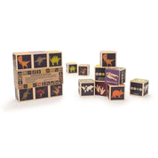 Uncle Goose wooden dinosaur blocks featuring colorful illustrations, fossil names, and geographic details.