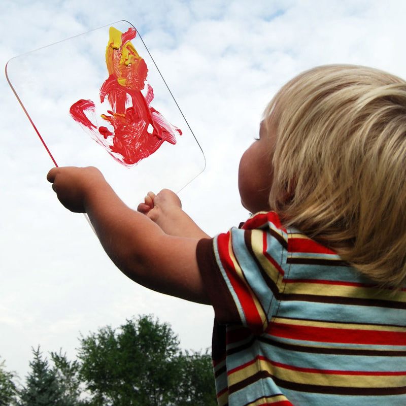 Set of ten clear acrylic Discovery Boards with mini magnifiers for interactive art and observation activities