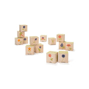 Uncle Goose wooden blocks featuring colorful Art Nouveau flower illustrations and debossed letters on a white background.