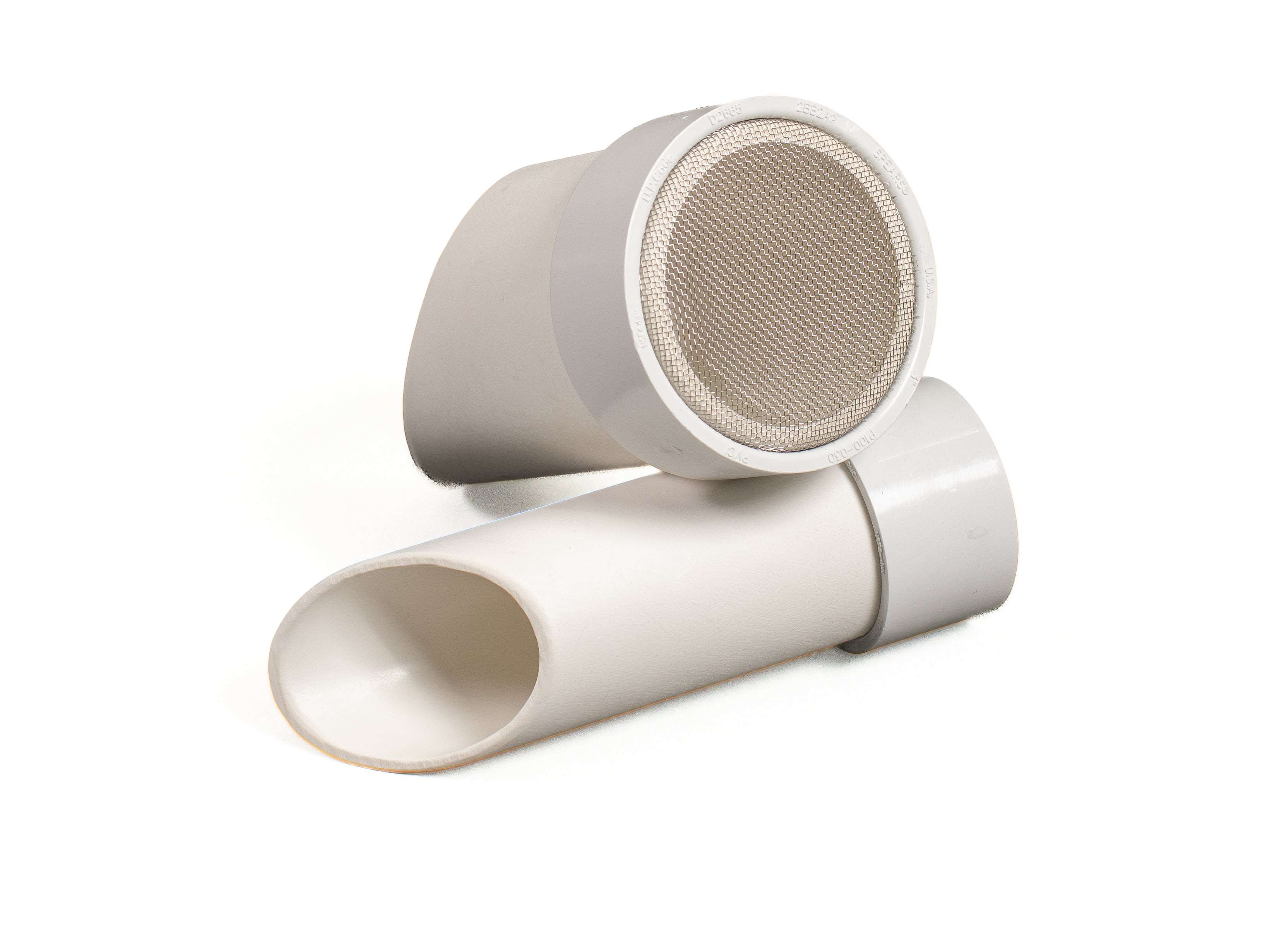 Two white PVC Jurassic Sifter Scoops with fine mesh screens for filtering sand and discovering hidden treasures.