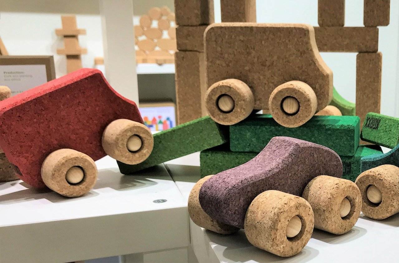 Korxx Red Bus hand-crafted eco-friendly natural cork toy with smooth beveled edges