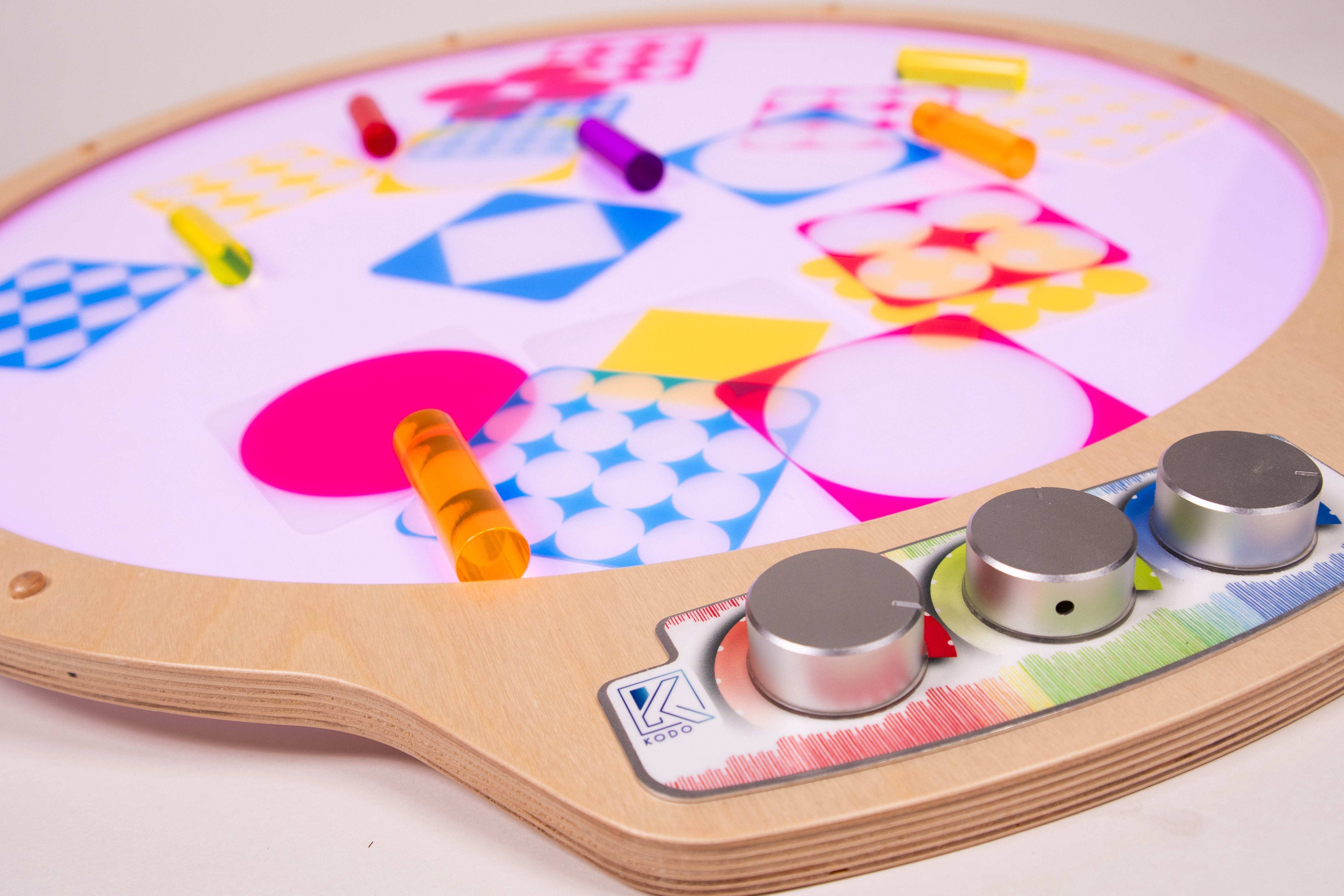 Light Lab Panel with red, green, and blue knobs for hands-on color mixing and light manipulation in educational settings