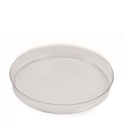 Clear, circular Messy Material Tray with a reversible design for sensory play, arts, crafts, and STEM activities.