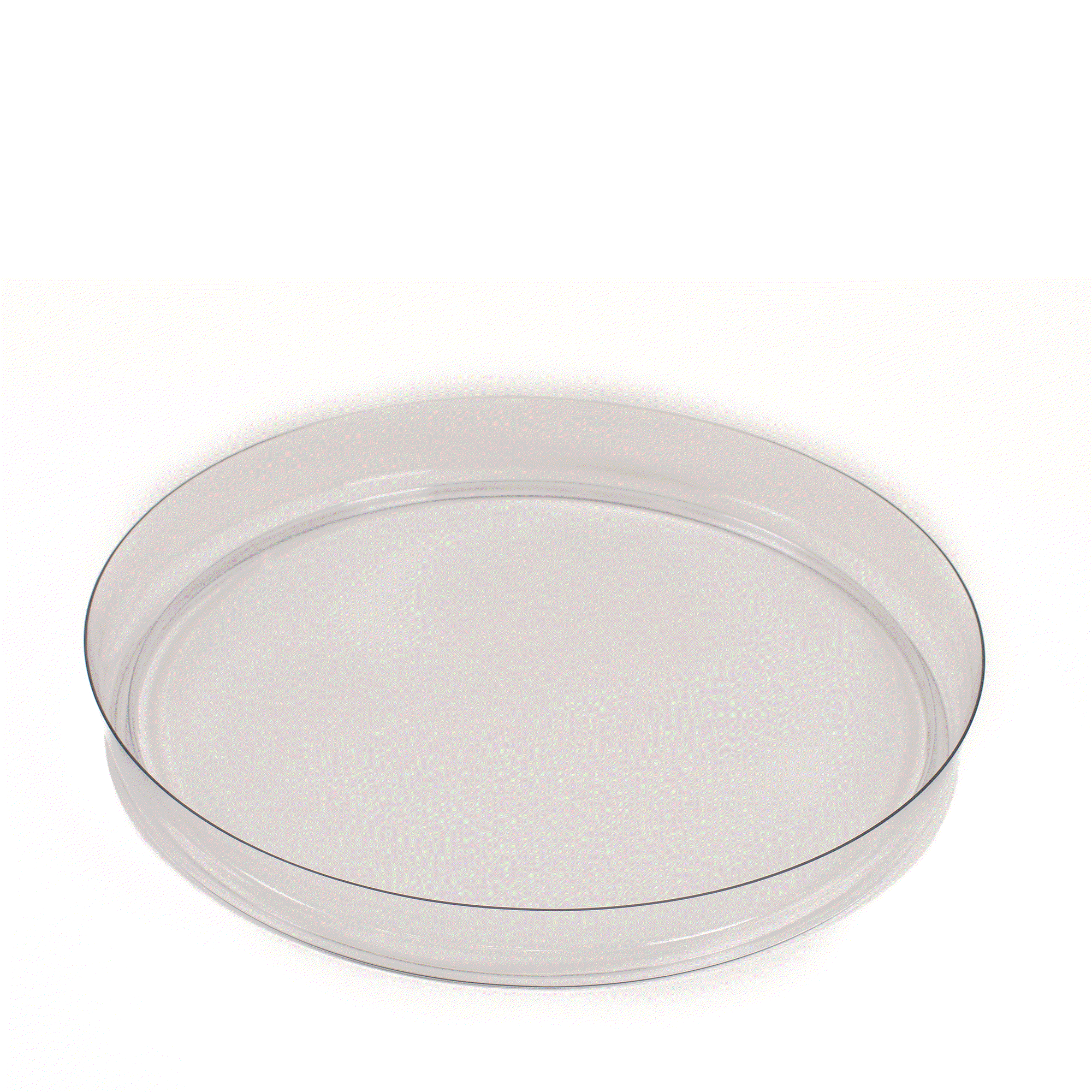 Clear, circular Messy Material Tray with a reversible design for sensory play, arts, crafts, and STEM activities.