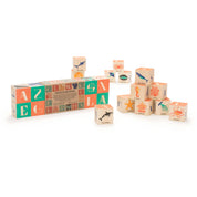 Colorful Ocean Blocks with sea creatures and Art Nouveau letters, child-safe and handmade in the USA