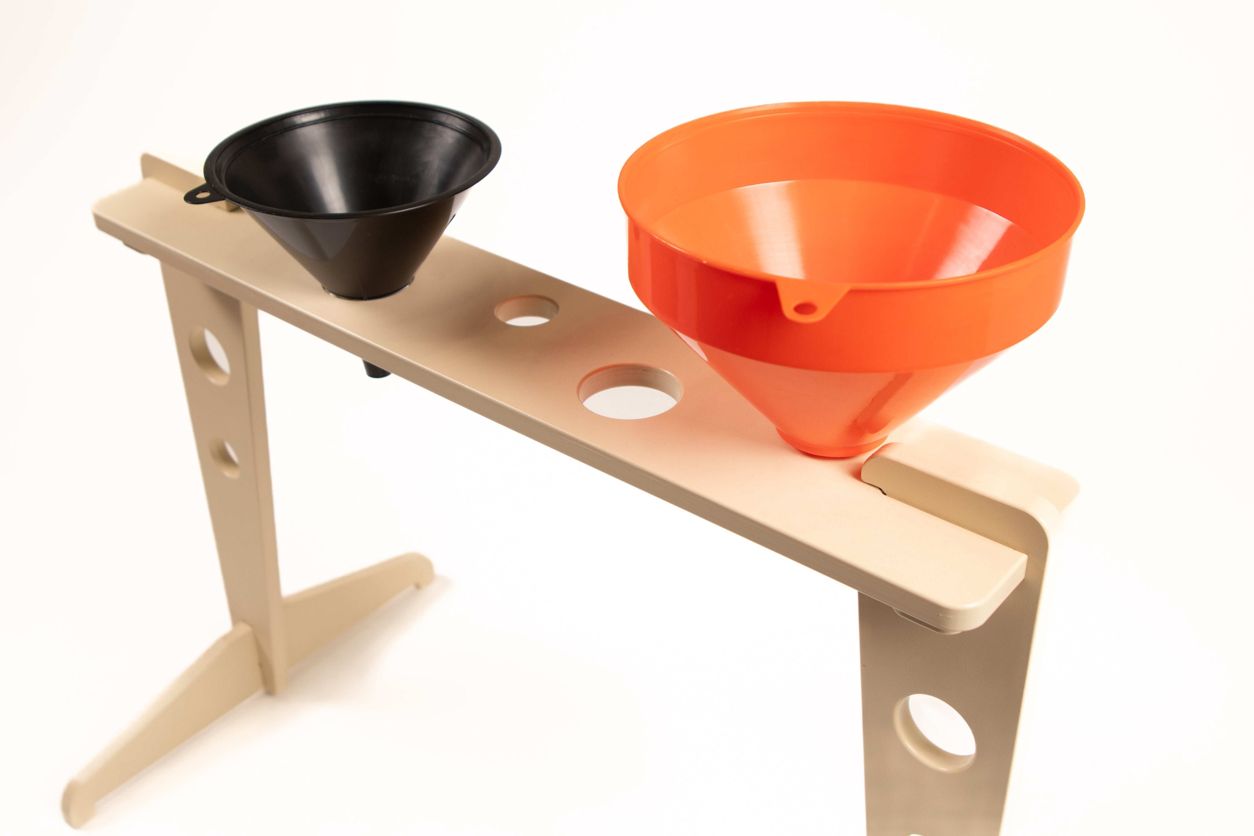 Outdoor Funnel Stand made of durable marine-grade HDPE for STEM learning and counting activities in outdoor play spaces
