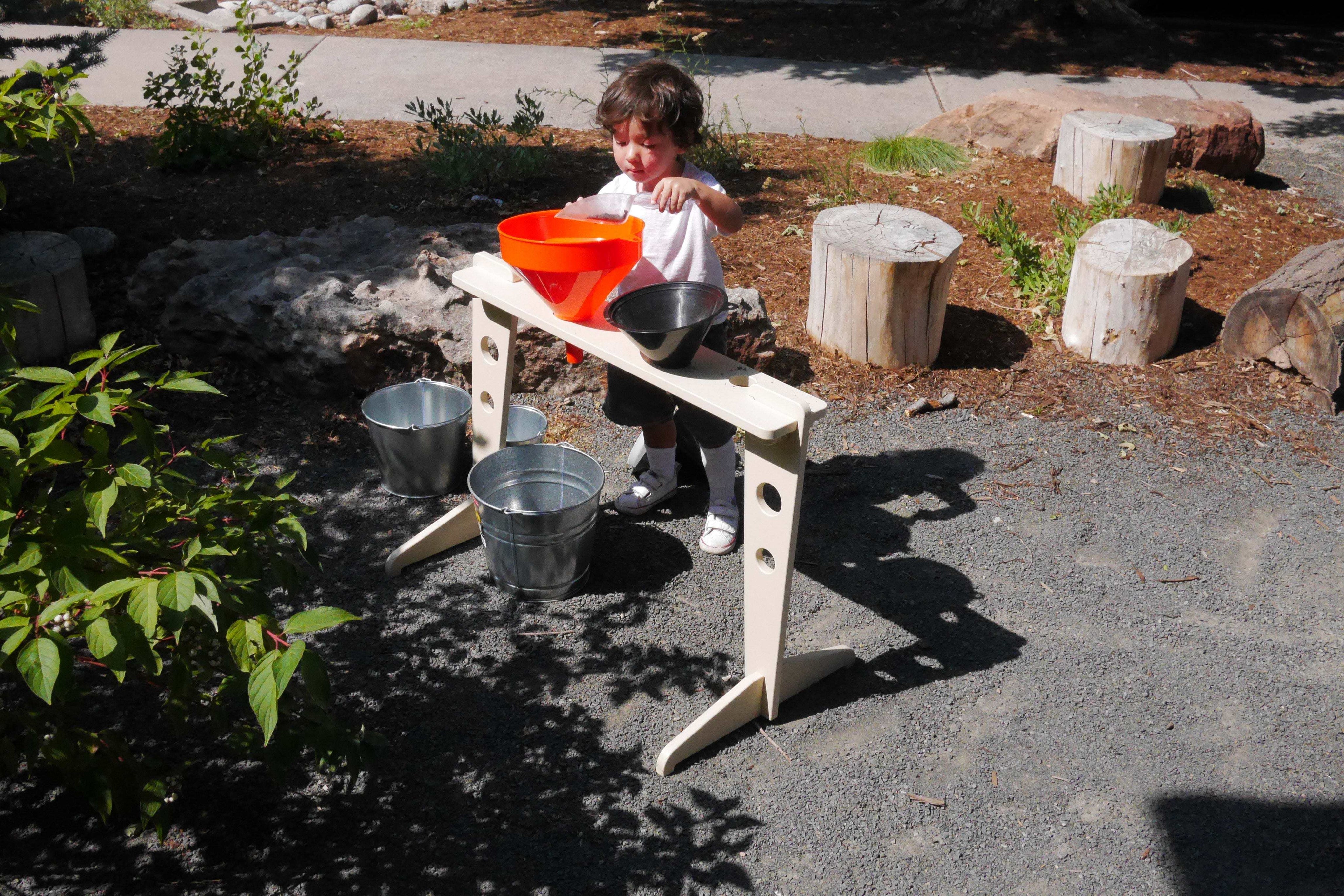 Durable Outdoor Funnel Stand in a playground for STEM learning and counting activities