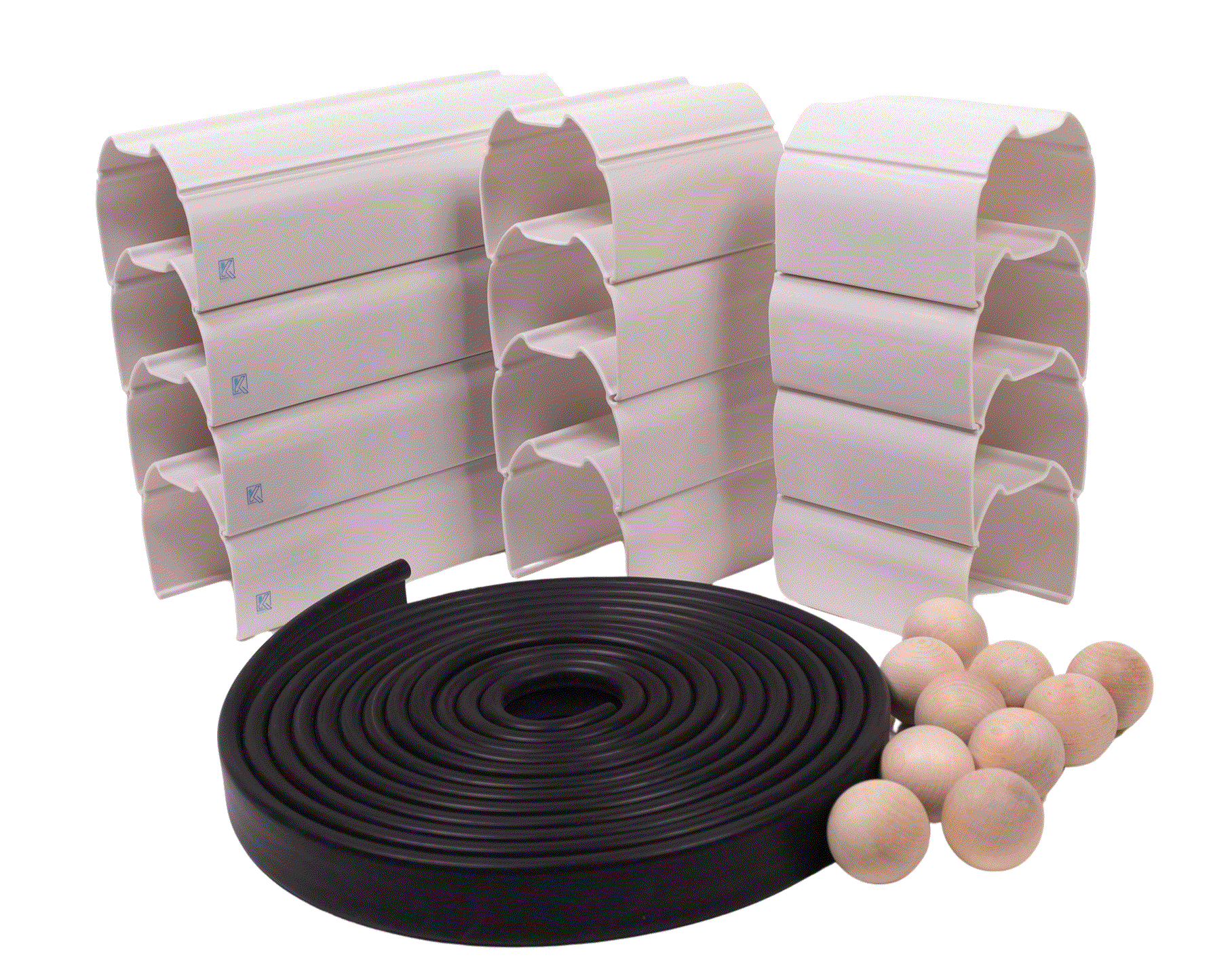 Children playing with a flexible 25-foot rubber ramp and stackers for STEM learning and elevation play