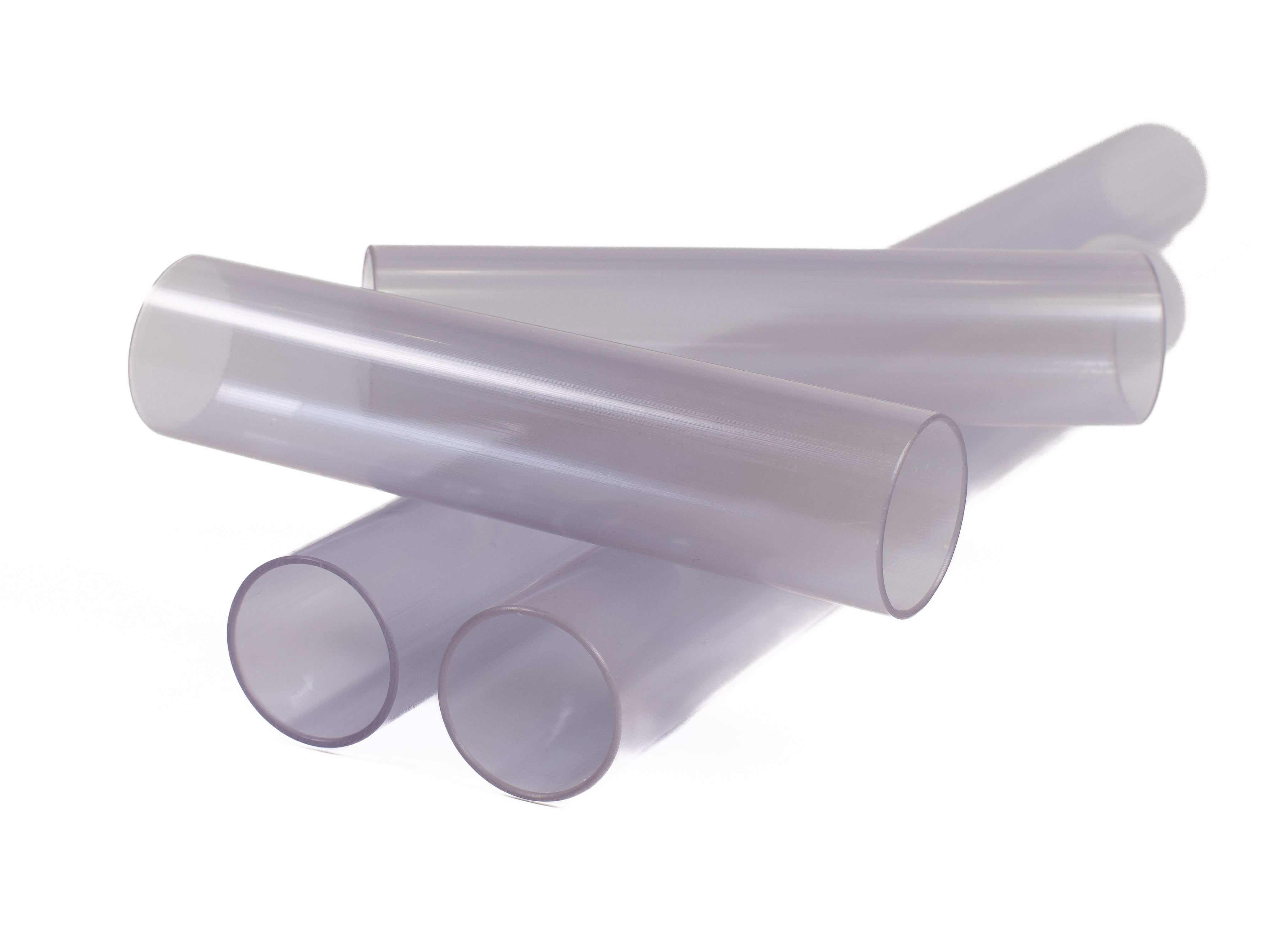 Set of durable, translucent plastic pipes for STEM play, stacked to show clear material for observing flow.