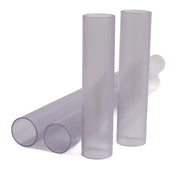 Set of four durable, translucent gray pipes for STEM water and sand play, standing upright and lying flat on white.