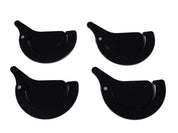 Four black, crescent-shaped plastic ramp gates with metal pivot hinges for controlling movement on Kodo ramp sets.